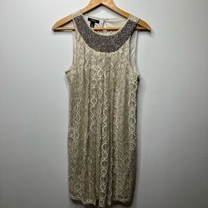 Alfani Womens Lace Gold Beaded Sleeveless Dress Size Extra Small‎
